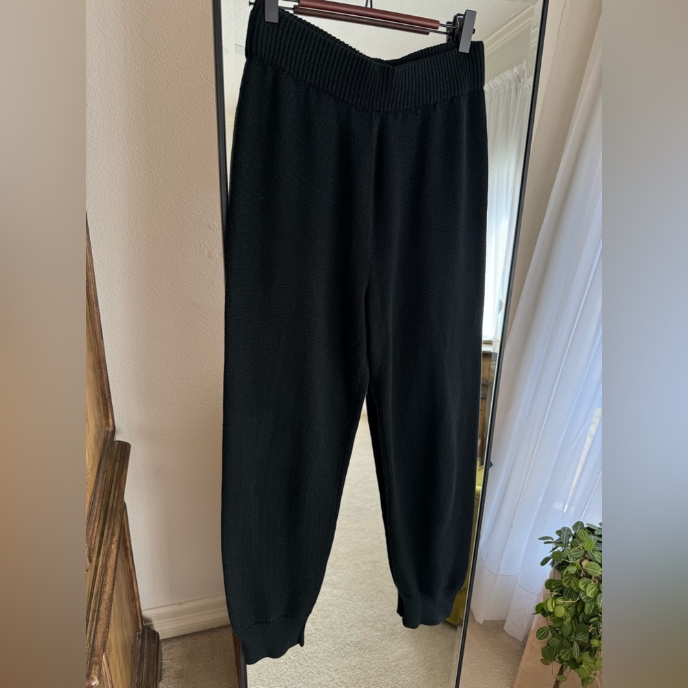 First Rite Black Lounge Pant Leggings Cotton Knit High Rise Made in Peru XS